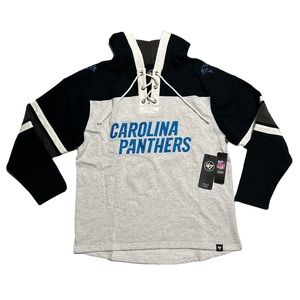 '47 Carolina Panthers Gridiron Lace-Up Pullover Hoodie Relay Grey Sz 2XL NWT